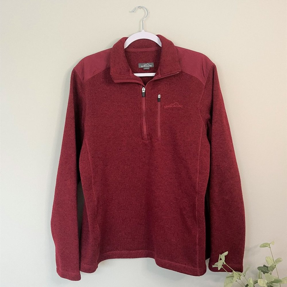 Eddie Bauer Men's Quarter-Zip Fleece Sweater, Red Pullover Sweater, Men's Large
